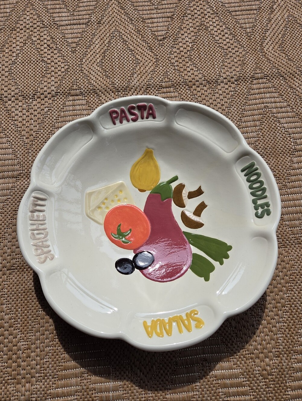 Ceramic Pasta/salad Serving Bowl in Cream with Colorful Vegetable Motif